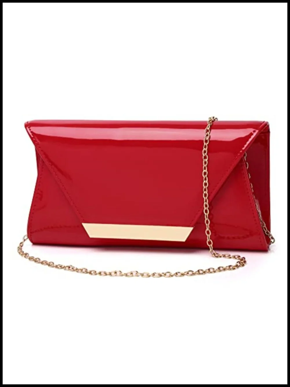 Patent Leather Evening Clutch Envelope Handbag with Chain Strap Formal Purse